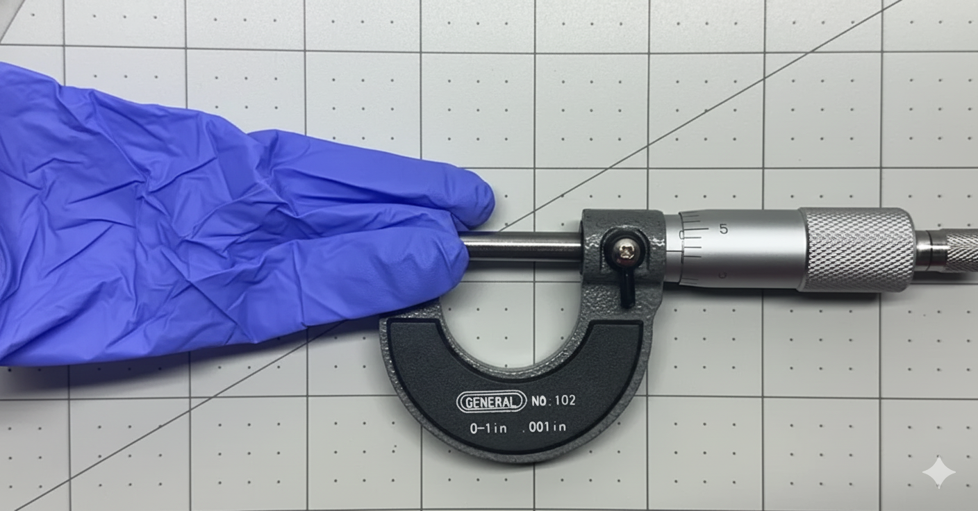 Micrometer measuring nitrile glove thickness