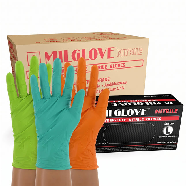 GRN-N6MLGS-CS, GRN-N6MLGM-CS, GRN-N6MLGL-CS, GRN-N6MLGXL-CS, GRN-N6MLGXXL-CS, 6 MilGlove Industrial Grade Powder Free Nitrile Gloves in Various Colors, Case - UNISAFE GLOVES