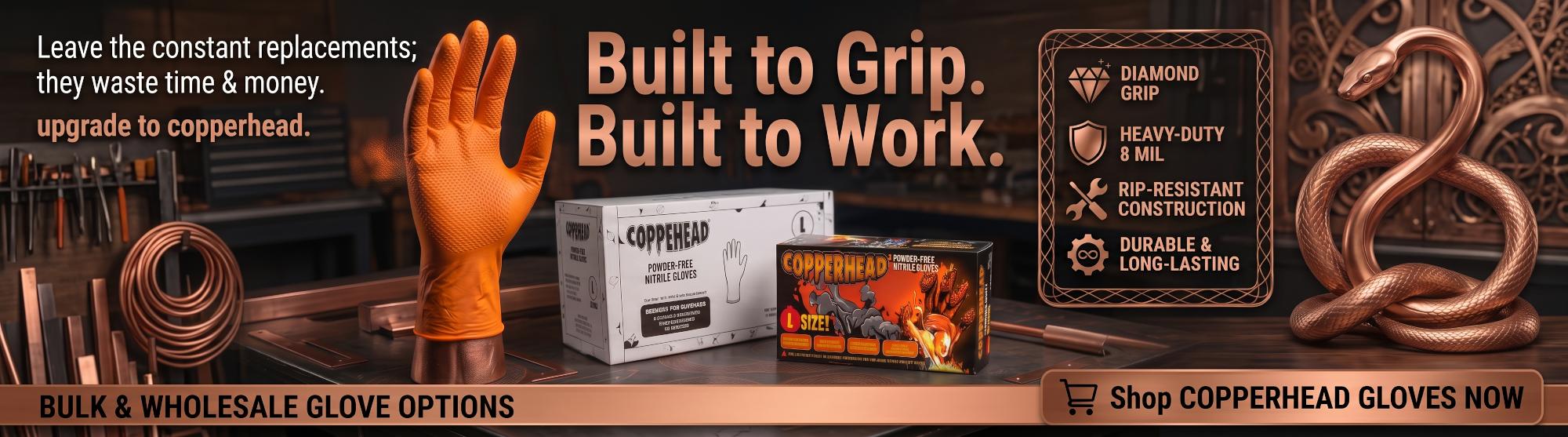 Copperhead 8 Mil Heavy-Duty Powder Free Industrial Grade Orange Nitrile Gloves w/Diamond Texture