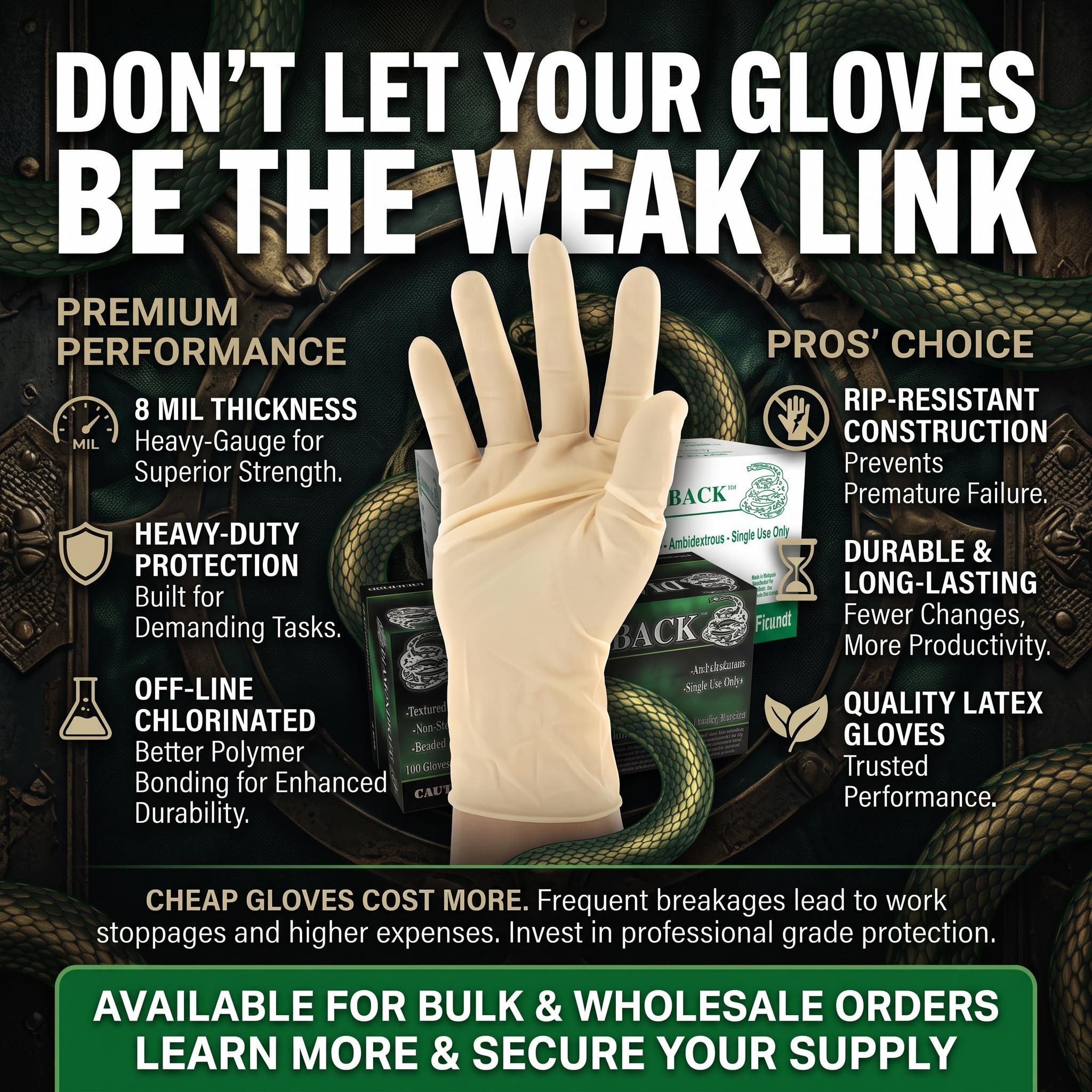 Diamondback Heavy Duty Powder Free Latex Exam Gloves
