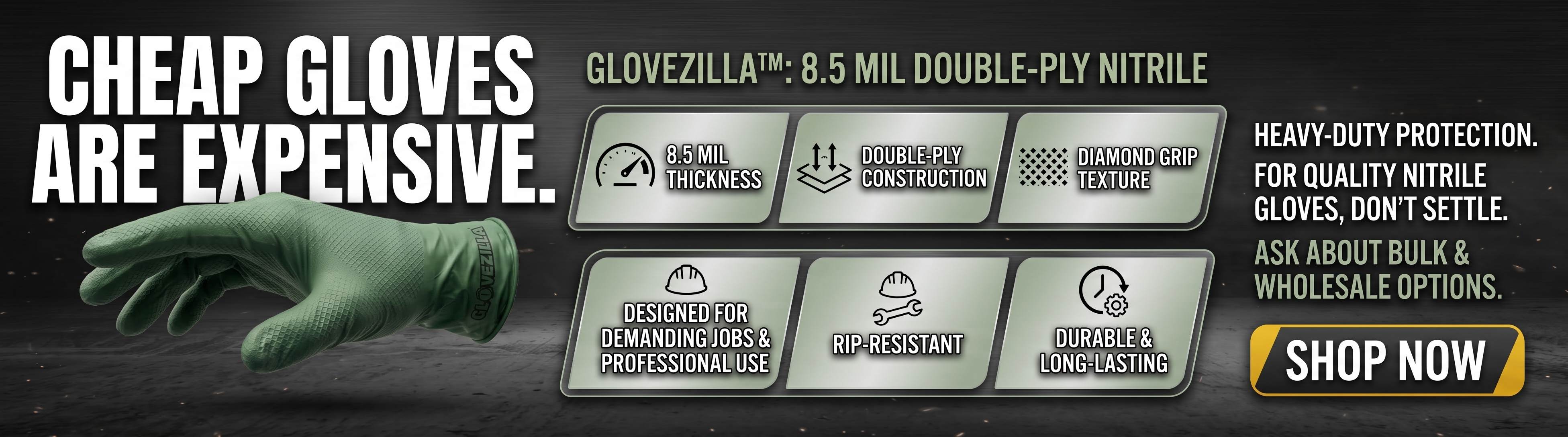 Glovezilla 8.5 Mil Dual-Layer Heavy-Duty Nitrile Gloves w/ Raised Diamond Texture