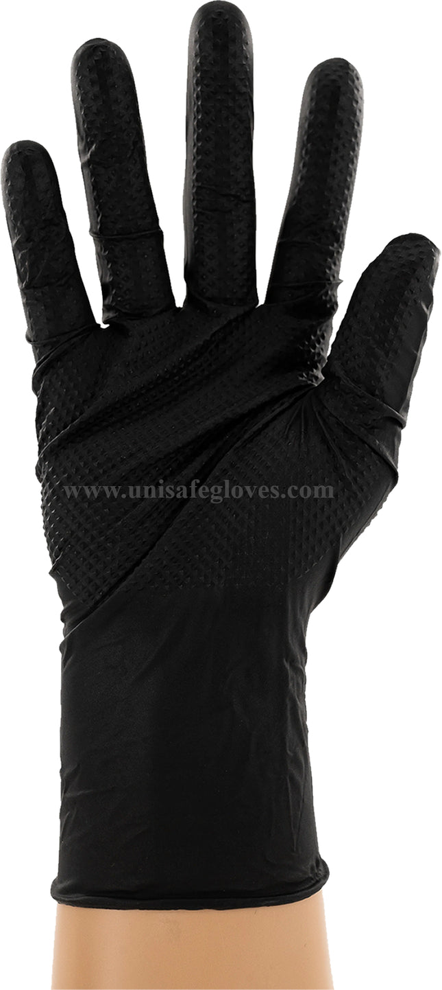 N8SM-CS, N8MD-CS, N8LG-CS, N8XL-CS, N8XXL-CS, N7SM-CS, N7MD-CS, N7LG-CS, N7XL-CS, DTN7-CS, DTN7M-CS, DTN7L-CS, DTN7XL-CS, Diamond Textured Powder Free Black Nitrile Gloves - UNISAFE GLOVES