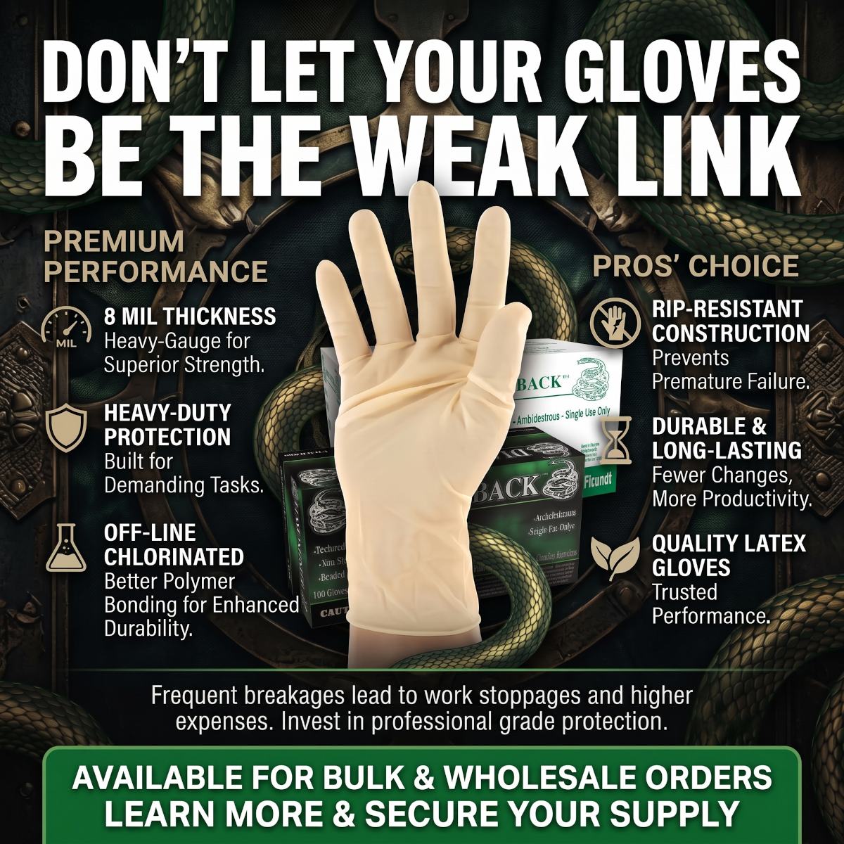 Diamondback Heavy Duty Powder Free Latex Exam Gloves