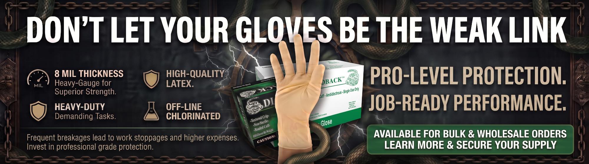 Diamondback Heavy Duty Powder Free Latex Exam Gloves