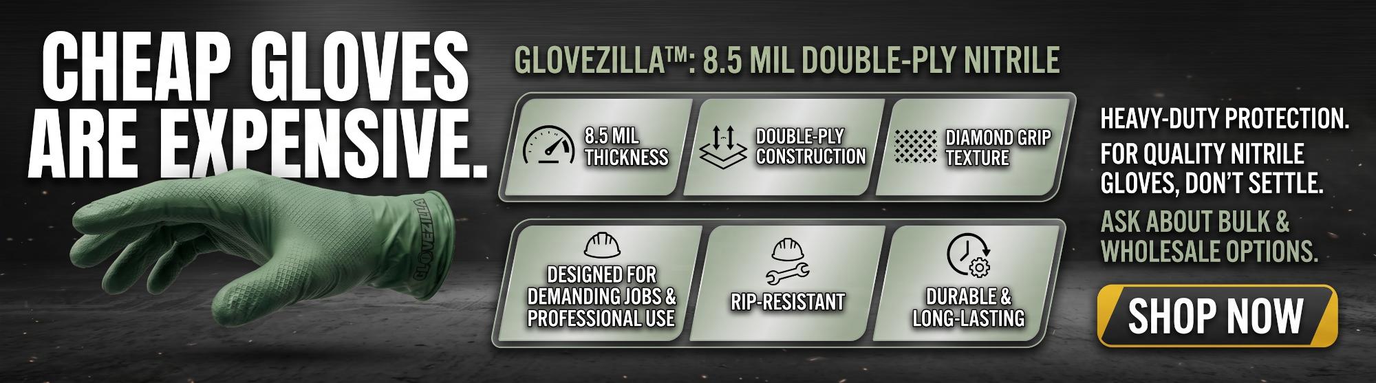 Glovezilla 8.5 Mil Dual-Layer Heavy-Duty Nitrile Gloves w/ Raised Diamond Texture