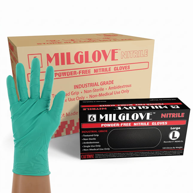 6 MilGlove Teal Industrial Grade Powder Free Nitrile Gloves, Case