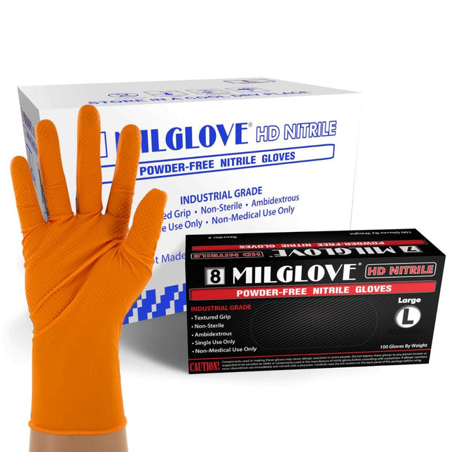 N8SM-CS, N8MD-CS, N8LG-CS, N8XL-CS, N8XXL-CS,
8 MilGlove HD Powder Free Nitrile Gloves w/ Diamond Texture Grip, Case - UNISAFE GLOVES