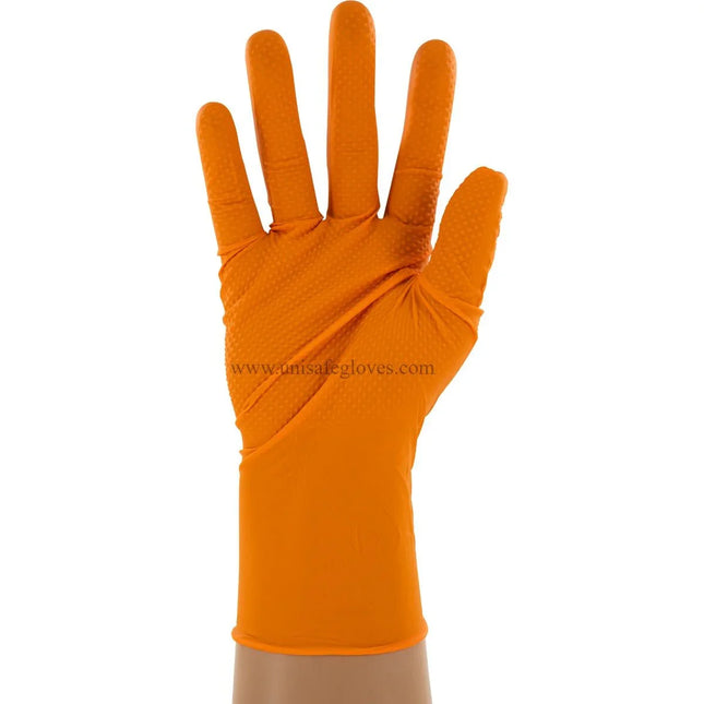 CH500S-CS, CH500M-CS, CH500L-CS, CH500XL-CS, CH500XXL-CS, Copperhead 8 Mil Heavy-Duty Powder Free Industrial Grade Orange Nitrile Gloves w/Diamond Texture, Case - UNISAFE GLOVES