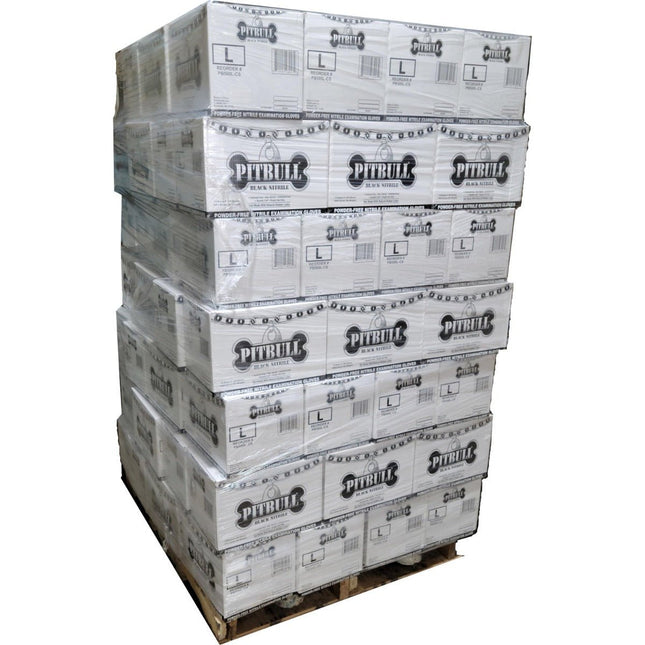 PB500S-Pallet, PB500M-Pallet, PB500L-Pallet, PB500XL-Pallet, PB500XXL-Pallet, Pallet (96 Cases) of PitBull Powder Free Black Nitrile Exam Gloves - UNISAFE GLOVES