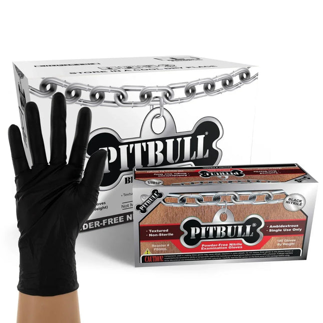 PB500S-CS, PB500M-CS, PB500L-CS, PB500XL-CS, PB500XXL-CS, PitBull Powder Free Black Nitrile Exam Gloves, Case - UNISAFE GLOVES