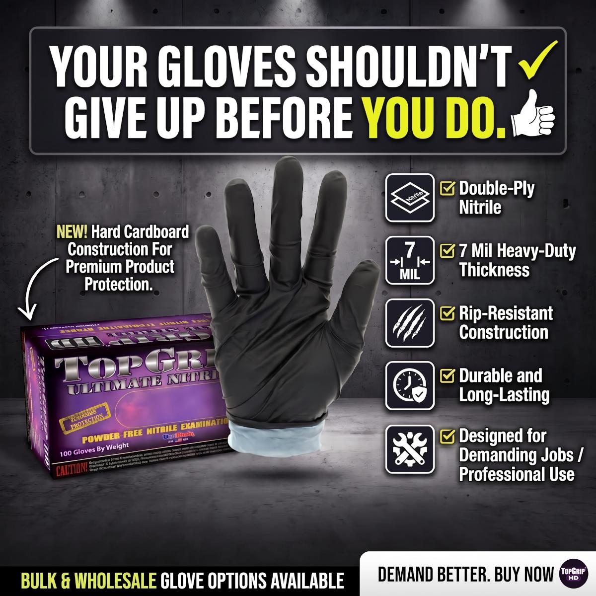 TopGrip HD 7 Mil Powder Free Dual-Layer Nitrile Exam Gloves