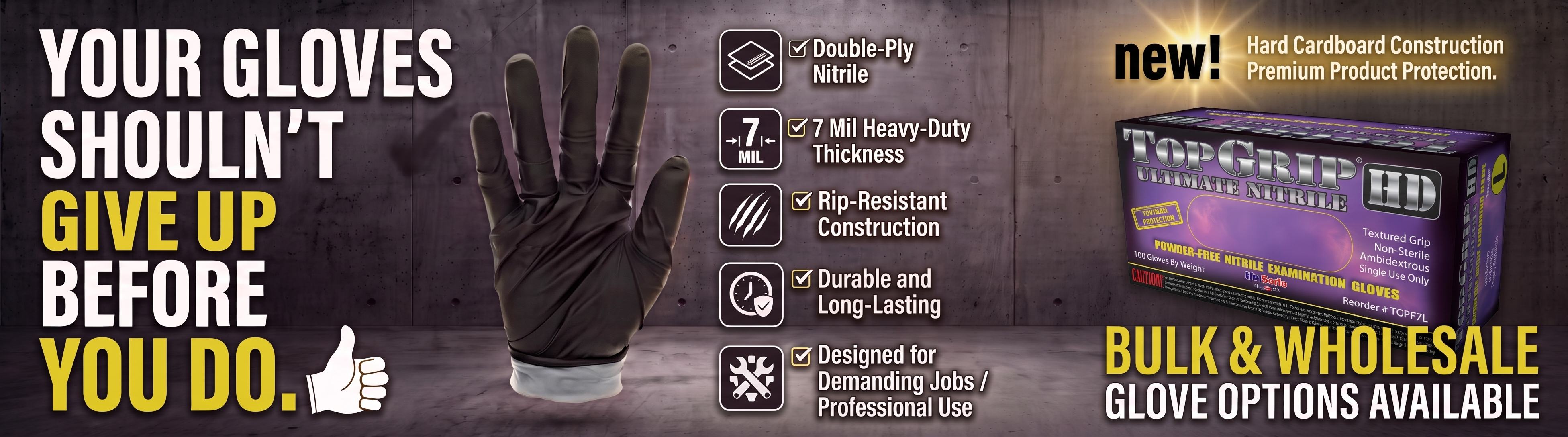 TopGrip HD 7 Mil Powder Free Dual-Layer Nitrile Exam Gloves