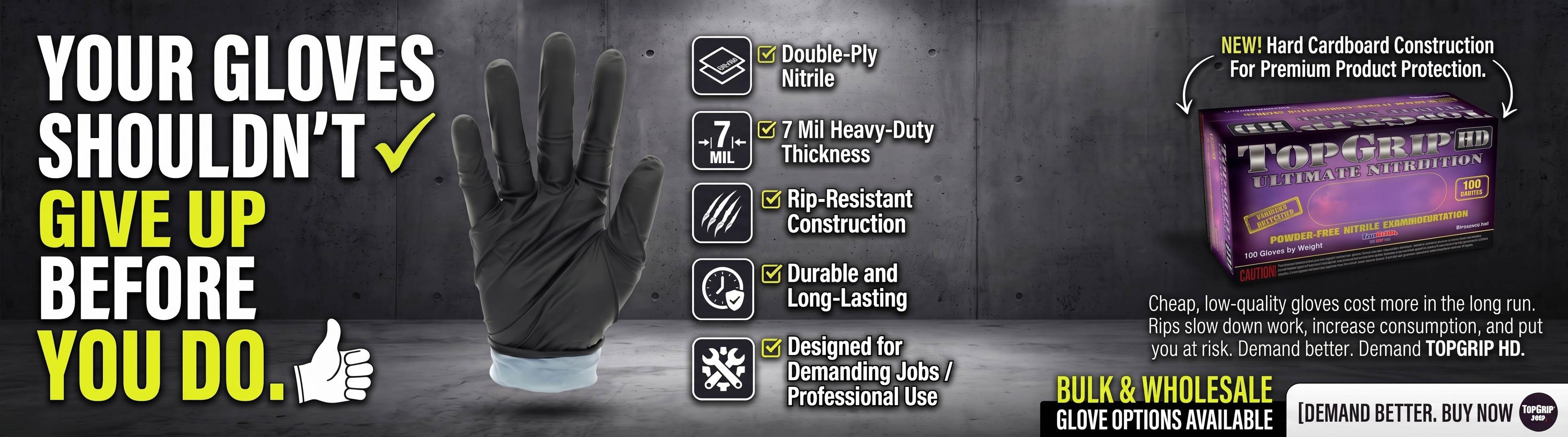 TopGrip HD 7 Mil Powder Free Dual-Layer Nitrile Exam Gloves