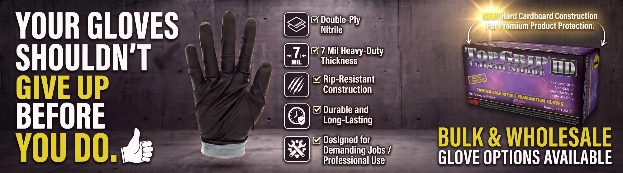 TopGrip HD 7 Mil Powder Free Dual-Layer Nitrile Exam Gloves
