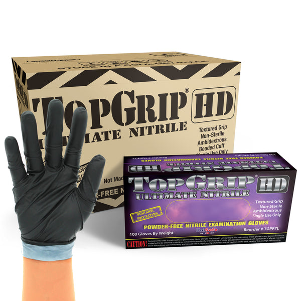 TopGrip HD 7 Mil Powder Free Dual-Layer Nitrile Exam Gloves, Case