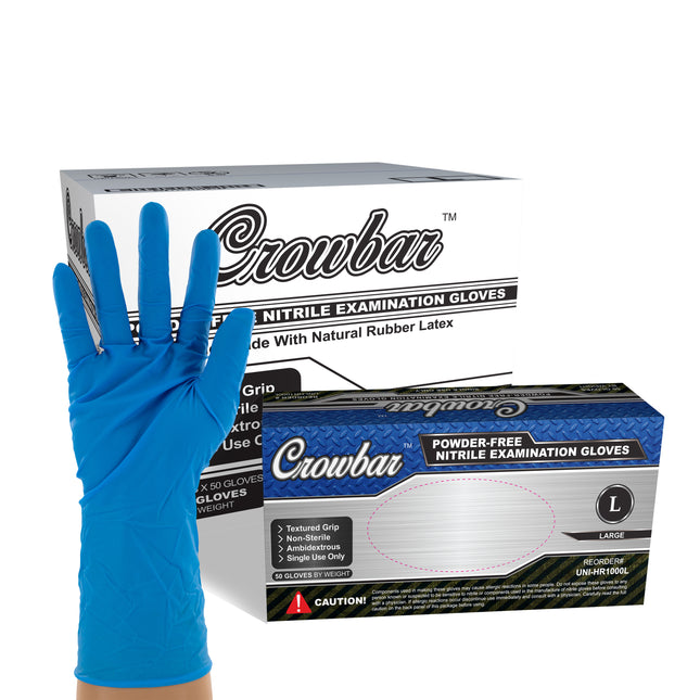 UNI-HR1000S-CS, UNI-HR1000M-CS, UNI-HR1000L-CS, UNI-HR1000XL-CS, UNI-HR1000XXL-CS, Crowbar Heavy Duty 10 Mil Extended Cuff Nitrile Exam Gloves, Case - UNISAFE GLOVES
