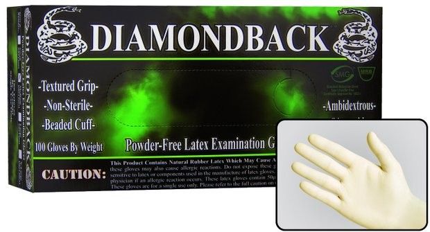 Diamondback Heavy Duty Powder Free Latex Exam Gloves