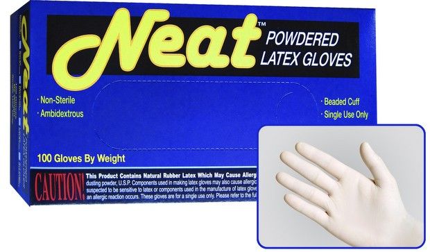 1000 Neat 5 Mil Latex Gloves, Lightly Powdered, Industrial Grade, Small, Medium, Large, X-Large, Full Case, 10 Boxes X 100 Gloves