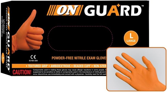 OnGuard Powder Free Orange Nitrile Exam Gloves