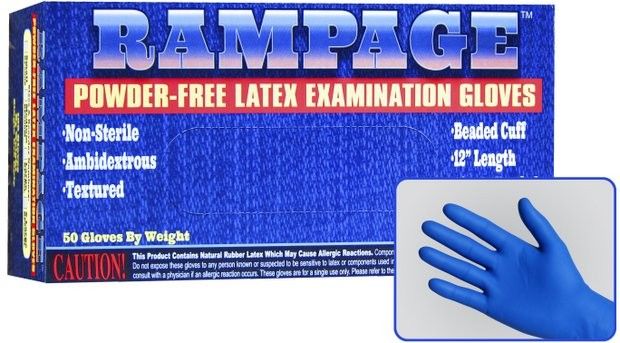 500 15 Mil High-Risk Blue Latex Exam Gloves, 12