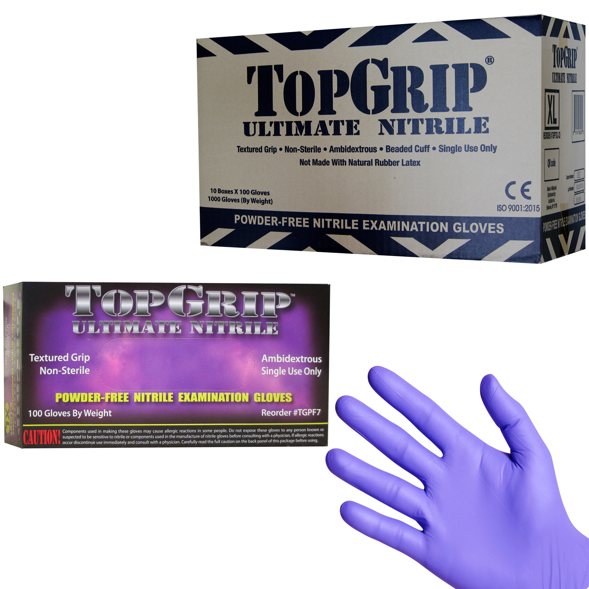 7 Mil TopGrip HD Nitrile Gloves 1000/Case, Black, Exam Grade, Disposable, Textured, Rubber, Small, Medium, Large, X-Large, XXL, Bulk, 10 Boxes x 100