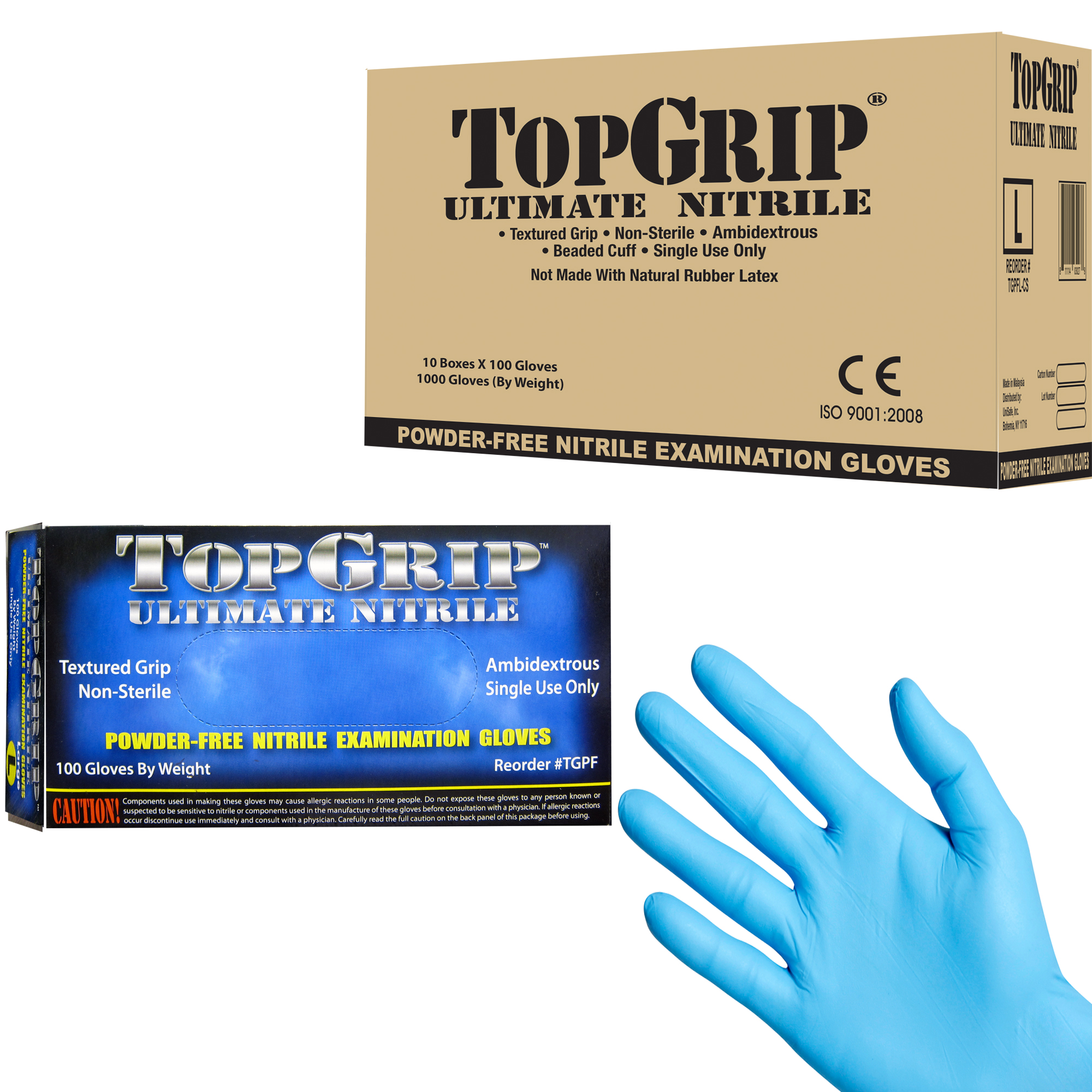 1000 6 Mil TopGrip Nitrile Exam Gloves, Blue, Disposable, Medical, Textured, Small, Medium, Large, XL, Latex Rubber Free, Bulk Case, 10 Boxes x 100