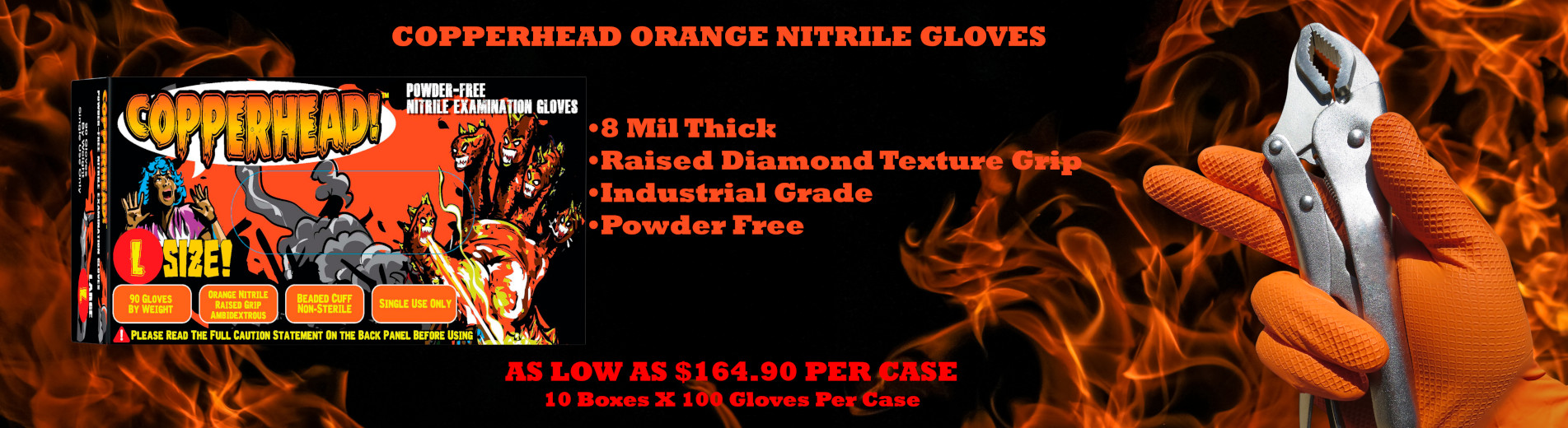 Copperhead 8 Mil Orange Nitrile Disposable Gloves