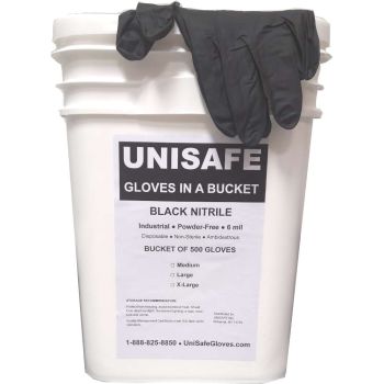 UNISAFE Black Industrial Nitrile Gloves in a Bucket - 6 mil