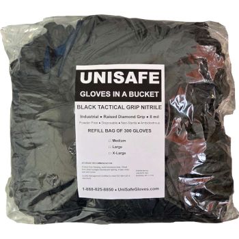 UNISAFE 8 Mil Tactical Grip Black Nitrile Gloves in a Bucket - Refill Bag