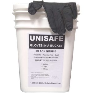 UNISAFE Black Industrial Nitrile Gloves in a Bucket - 6 mil