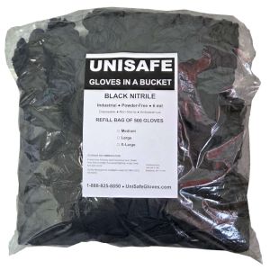 UNISAFE 6 Mil Black Nitrile Gloves in a Bucket - Refill Bag