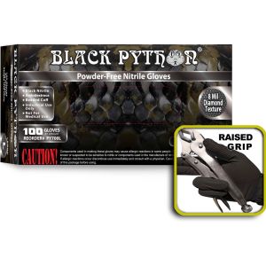 Black Python 8 Mil Heavy-Duty Powder Free Industrial Grade Nitrile Gloves w/Diamond Texture, Case