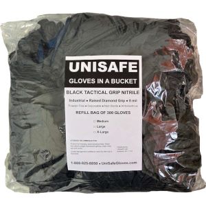 UNISAFE 8 Mil Tactical Grip Black Nitrile Gloves in a Bucket - Refill Bag