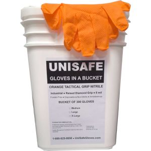 UNISAFE Tactical Grip Orange Nitrile Gloves in a Bucket - 8 Mil