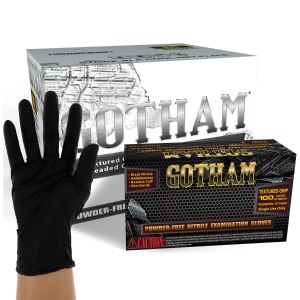 Gotham Powder Free Black Nitrile Exam Gloves, Case, Size Medium