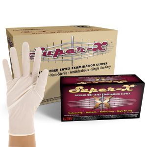 Super-X Powder Free Disposable Latex Examination Gloves Size Medium, Case