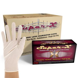 Super-X Powder Free Disposable Latex Examination Gloves, Size Large, Case