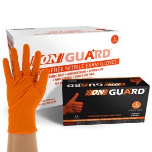 On Guard Powder Free Orange Nitrile Exam Gloves, Case, Size Large