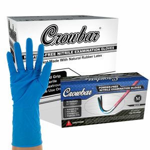 Crowbar Heavy Duty 10 Mil Extended Cuff Nitrile Exam Gloves, Case, Size Medium