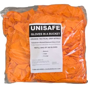 UNISAFE 8 Mil Tactical Grip Orange Nitrile Gloves in a Bucket - Refill Bag