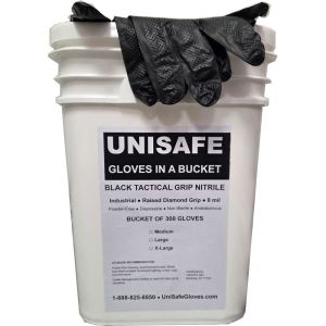 UNISAFE Tactical Grip Black Nitrile Gloves in a Bucket - 8 Mil