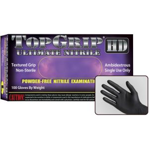 TopGrip HD 7.5 Mil Powder Free Black Nitrile Exam Gloves, Case