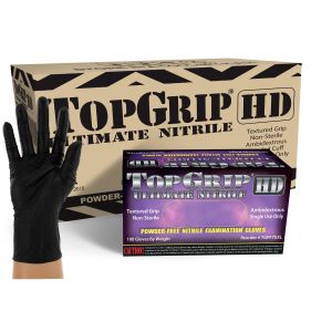 TopGrip HD 7.5 Mil Powder Free Black Nitrile Exam Gloves, Case, Size XX-Large