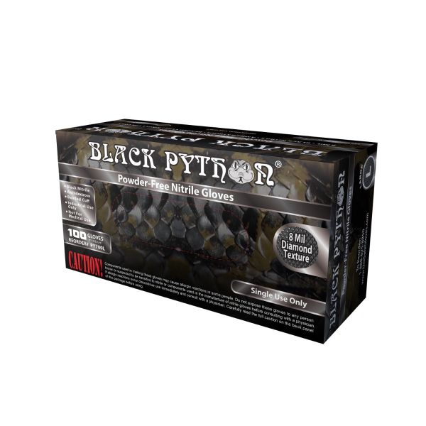 Black Python 8 Mil Nitrile Gloves, Diamond Texture, Heavy Duty