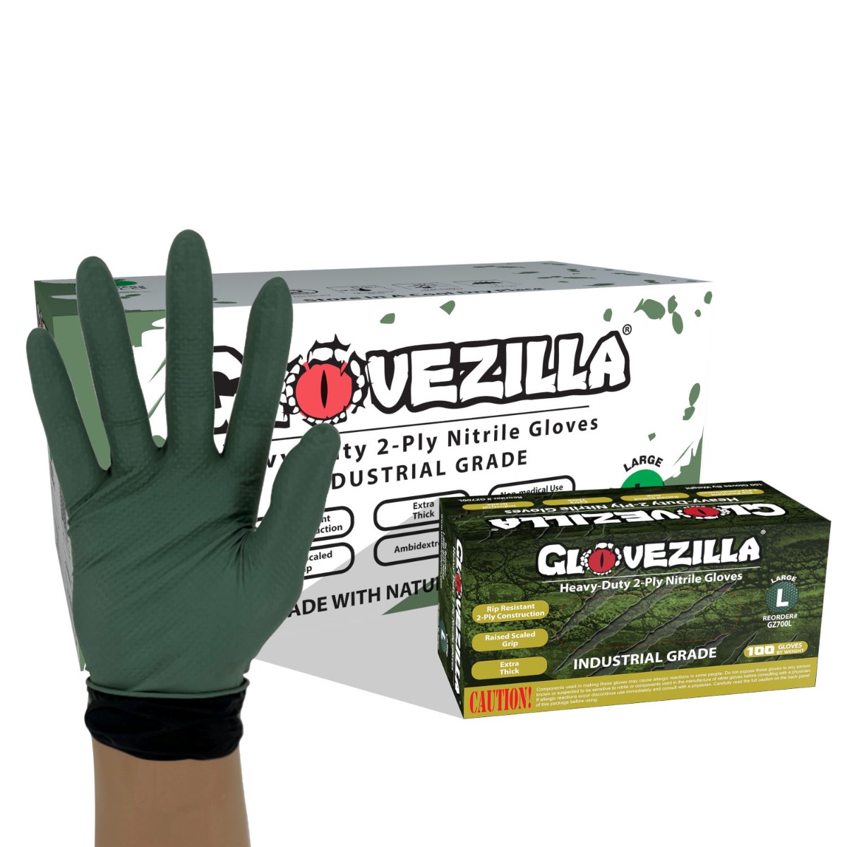 1000 Glovezilla 2-Layer 8 Mil Nitrile Gloves, Rip Resistant, Dual Color, Diamond Texture Grip, Disposable, Small, Medium, Large, XL, XXL, Bulk Case