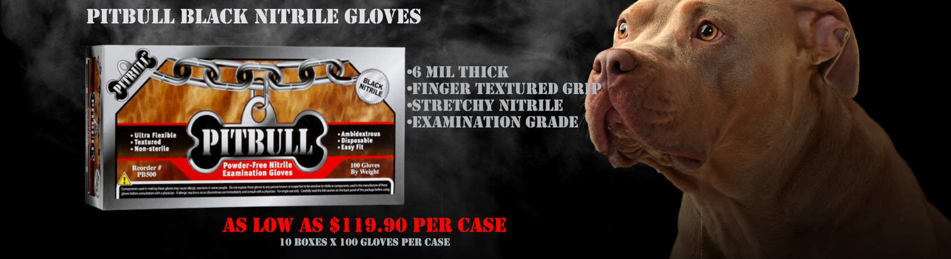 Pitbull 6 Mil Black Nitrile Exam Gloves