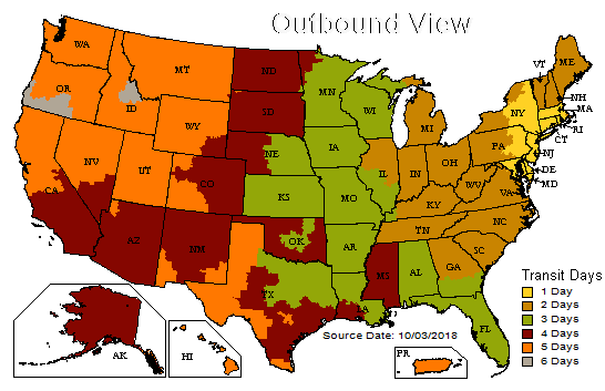 UPS Transit Time Map